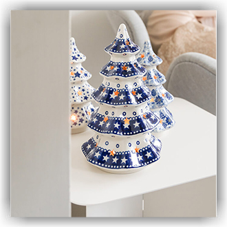 Bunzlau Kerstboom theelicht 22cm (1602) - Blue Stars (119)