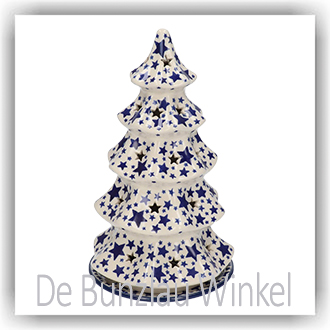 Bunzlau Kerstboom theelicht 25cm (2258) - White Stars (359A)