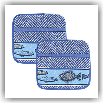 6082 Pannenlappen 2x Vissen Hardblauw