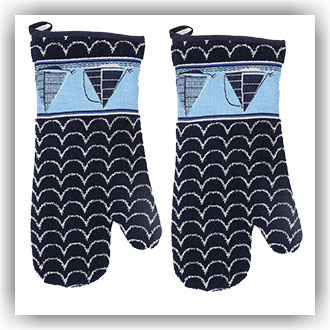 Bunzlau Setje ovenwanten Boten d.blauw (6149)