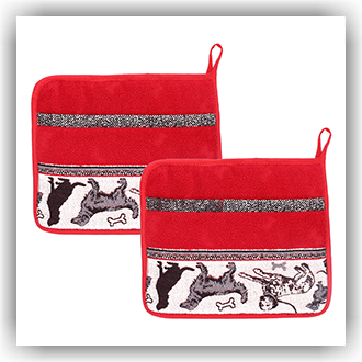 6159 Setje pannenlappen Honden rood
