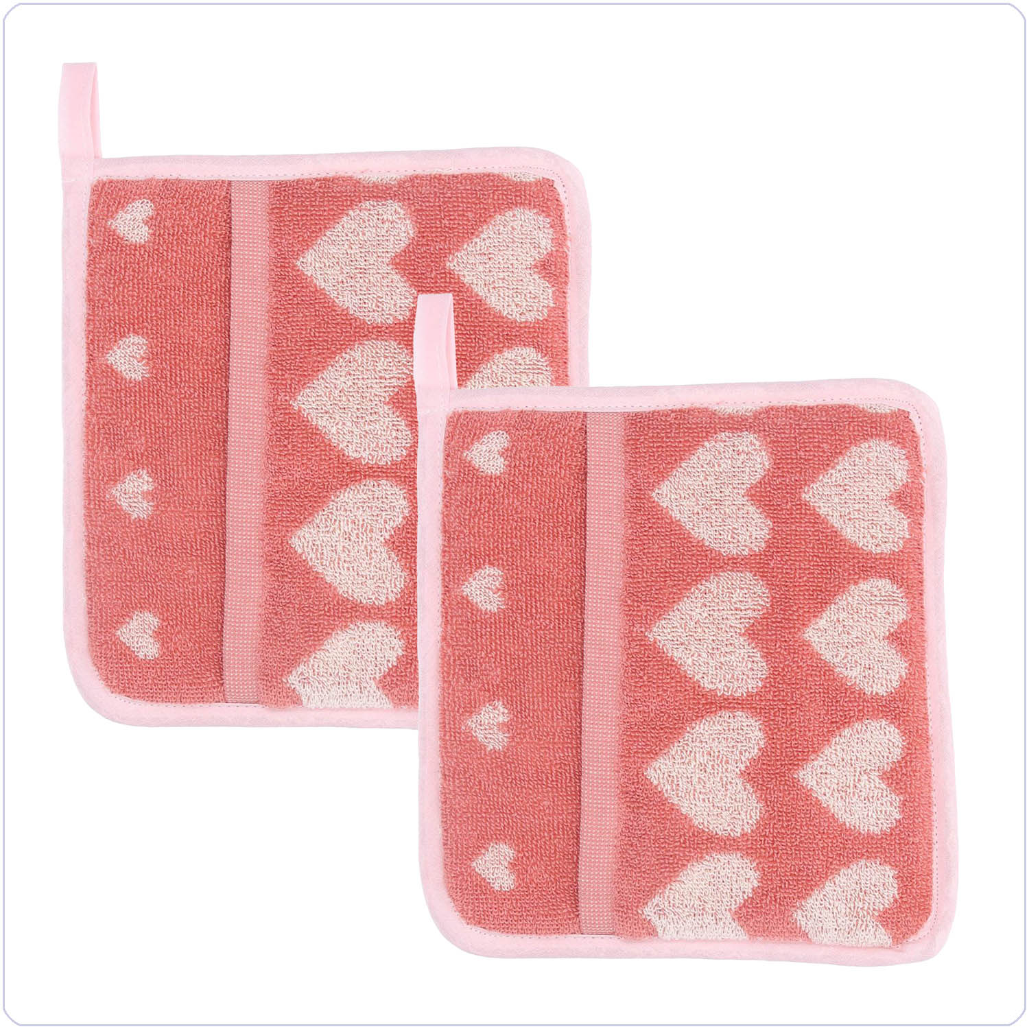 Bunzlau Setje pannenlappen Hearts roze (6407)