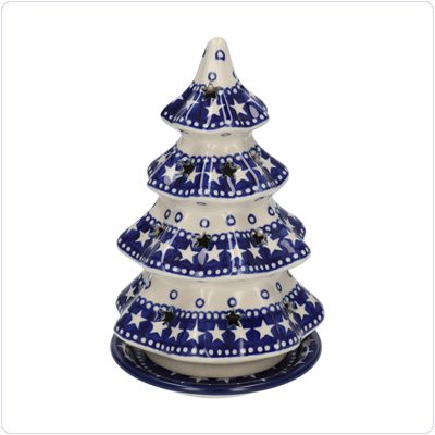 Bunzlau Kerstboom theelicht 22cm (1602) - Blue Stars (119)