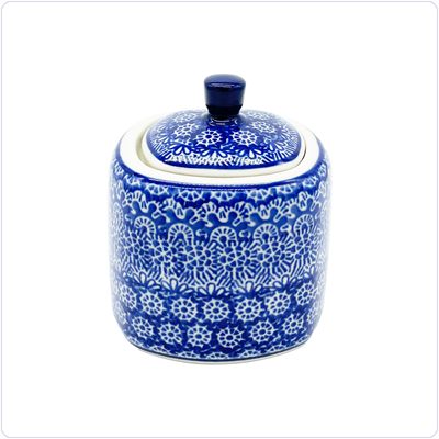 Bunzlau Vierkant potje met dekseltje (2538) - Lace (884)