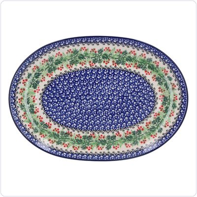 Bunzlau Wijd ovaal bord 31,5x22cm (2668) - Holly Berry (2650)