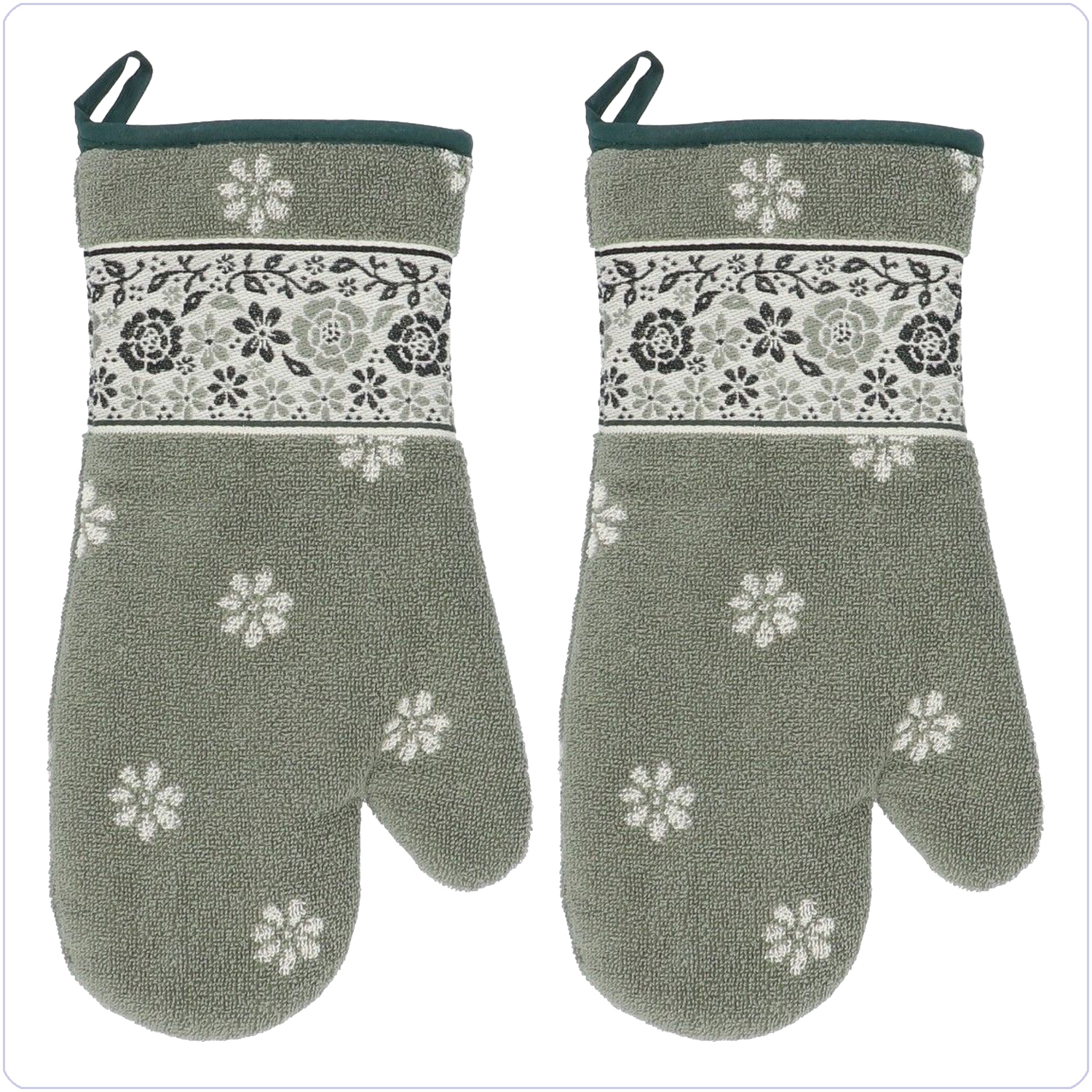 Bunzlau 2 ovenwanten Belle Fleur<br>Olijfgroen (6331)