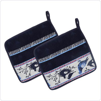 Bunzlau Setje pannenlappen Vogels<br>Donkerblauw (6334)
