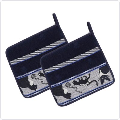 Bunzlau Setje pannenlappen Katten<br>Donkerblauw (6338)