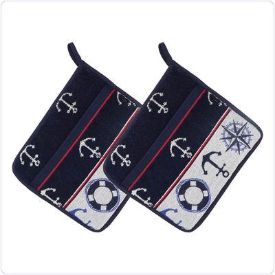 Bunzlau Setje pannenlappen Maritiem<br>Donkerblauw (6362)