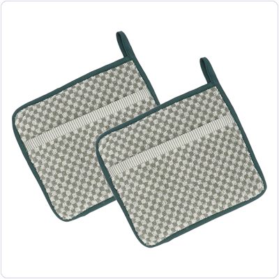 Bunzlau Setje pannenlappen Ruitje<br>Olijfgroen (6366)